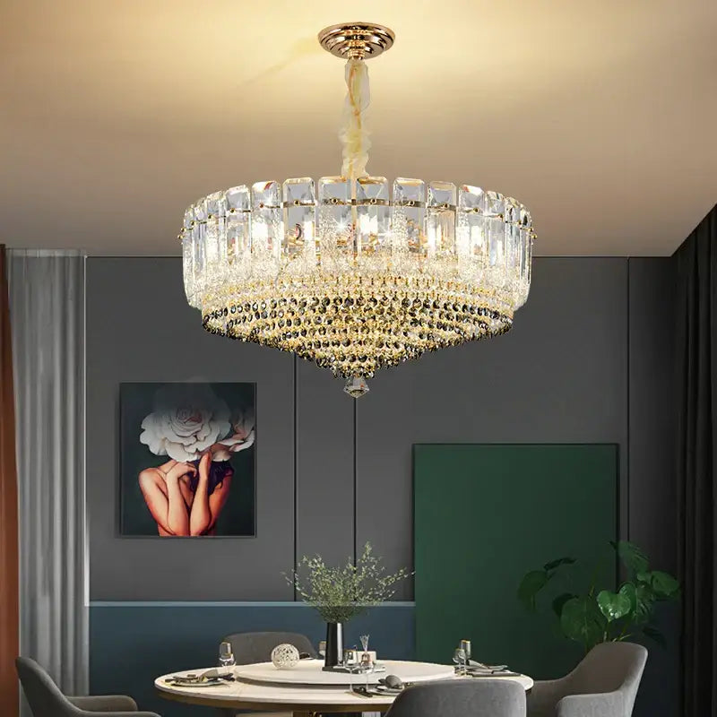 Modern gold tiered crystal light chandelier dining room
