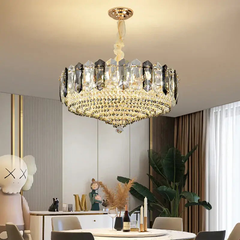 Modern gold tiered crystal light chandelier dining room