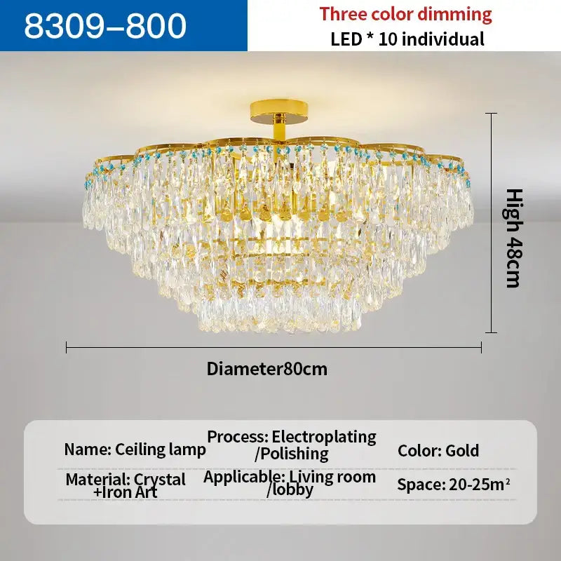 Post-modern gold and turquoise crystal light chandelier dining room