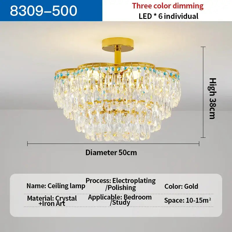 Post-modern gold and turquoise crystal light chandelier dining room