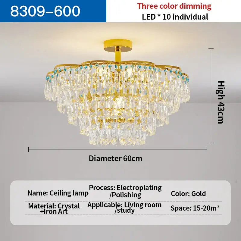 Luxury gold and turquoise crystal light chandelier dining room