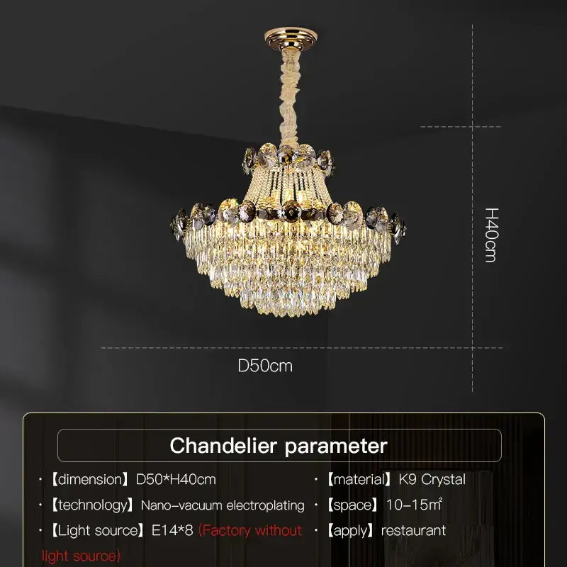 Light luxury gold and smoke crystal chandelier for dining room