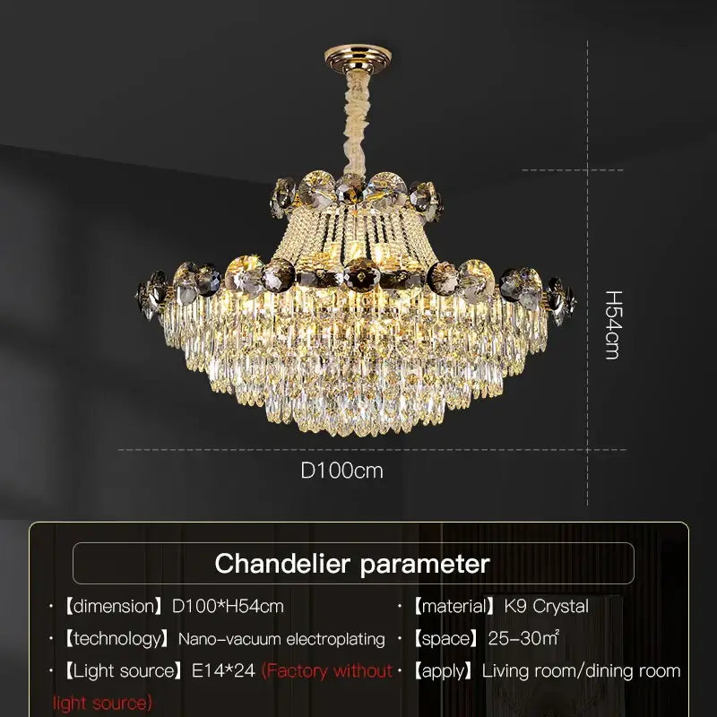Light luxury gold and smoke crystal chandelier for dining room