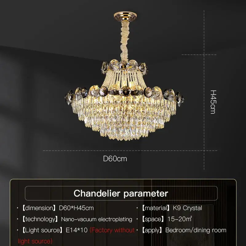Light luxury gold and smoke crystal chandelier for dining room