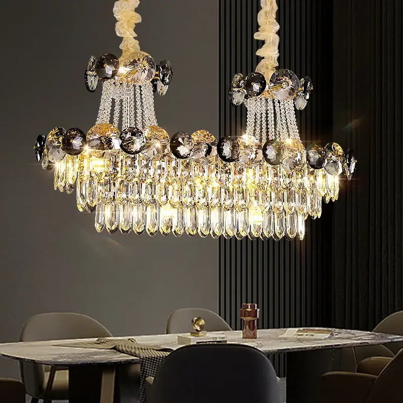 Light luxury gold and smoke crystal chandelier for dining room