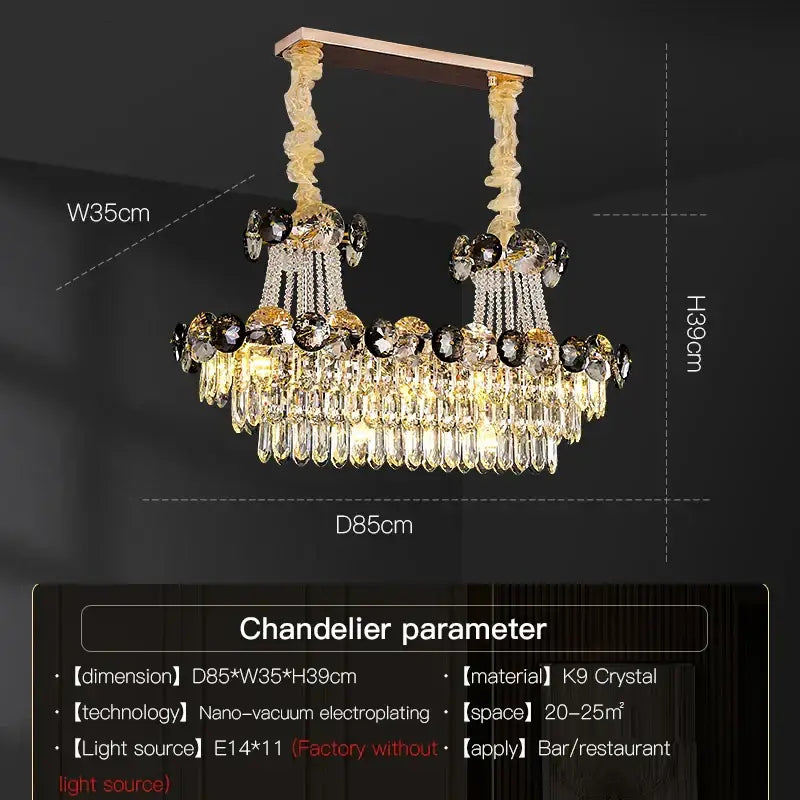 Light luxury gold and smoke crystal chandelier for dining room