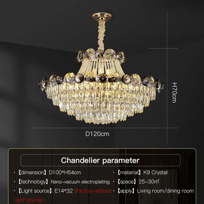 Light luxury gold and smoke crystal chandelier for dining room