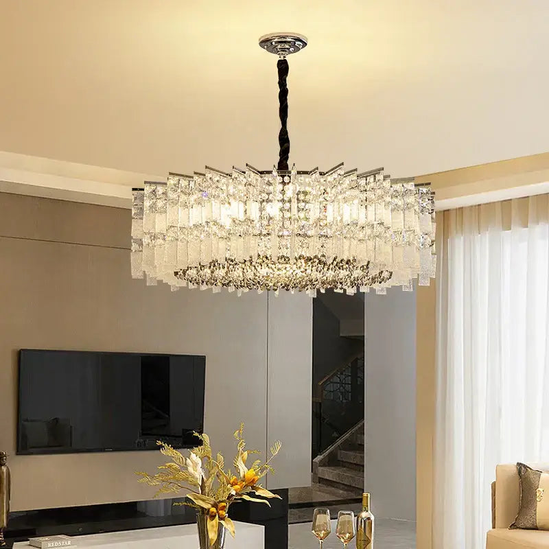 Modern rectangular chrome crystal light dining room chandelier