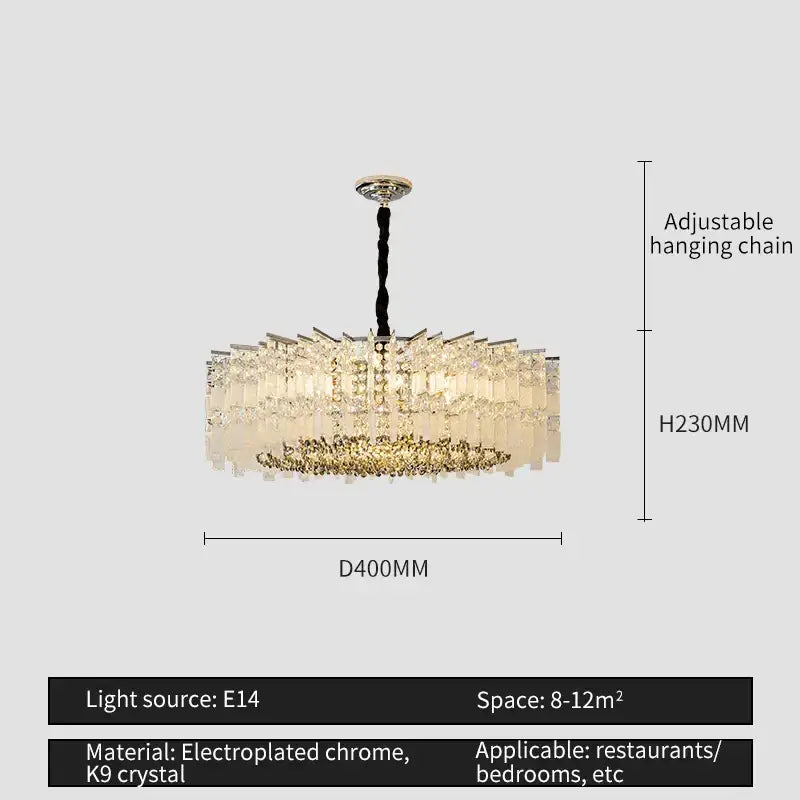 Modern rectangular chrome crystal light dining room chandelier