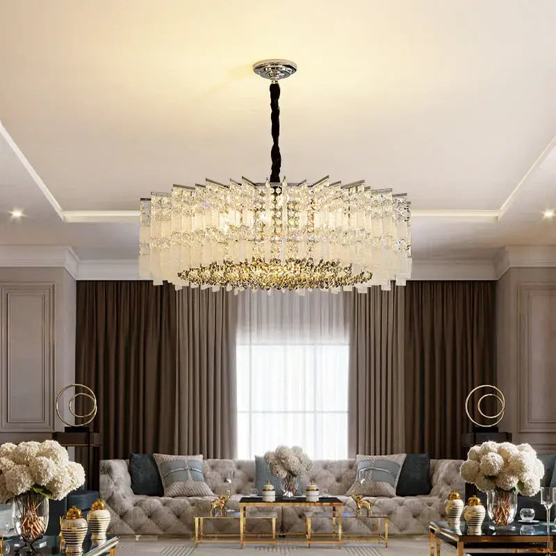 Modern rectangular chrome crystal light dining room chandelier