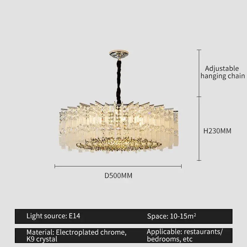 Modern rectangular chrome crystal light dining room chandelier