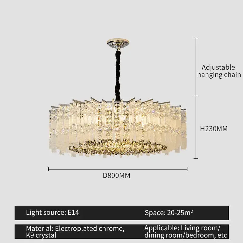 Modern rectangular chrome crystal light dining room chandelier