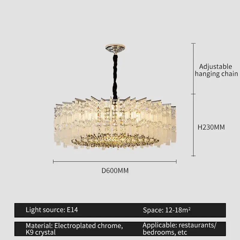 Modern rectangular chrome crystal light dining room chandelier