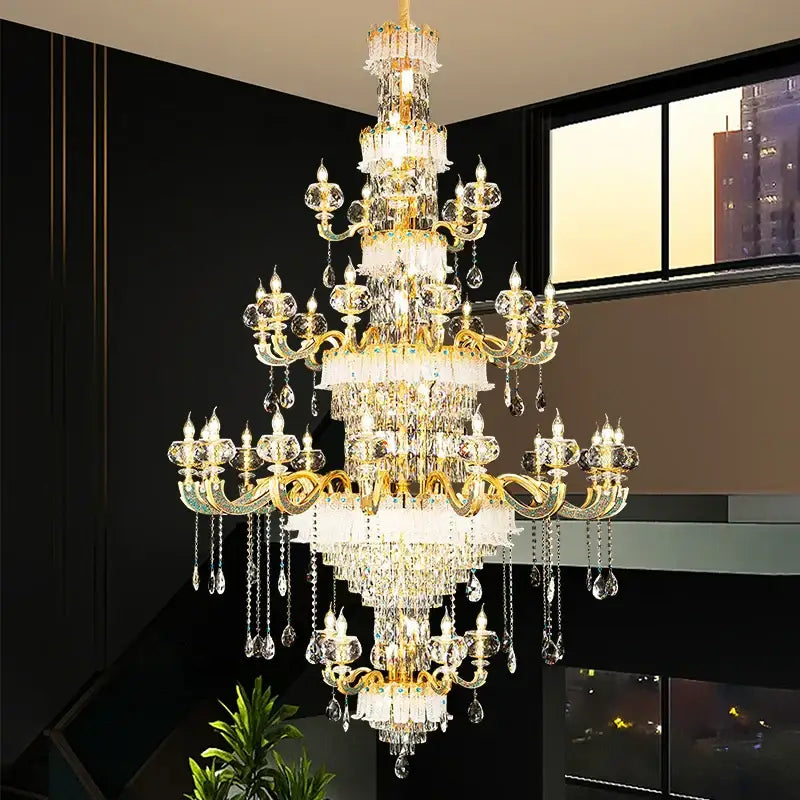 Grand multi tier gold crystal chandelier for living room