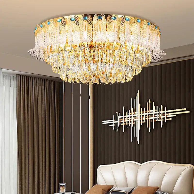 Grand multi tier gold crystal chandelier for living room