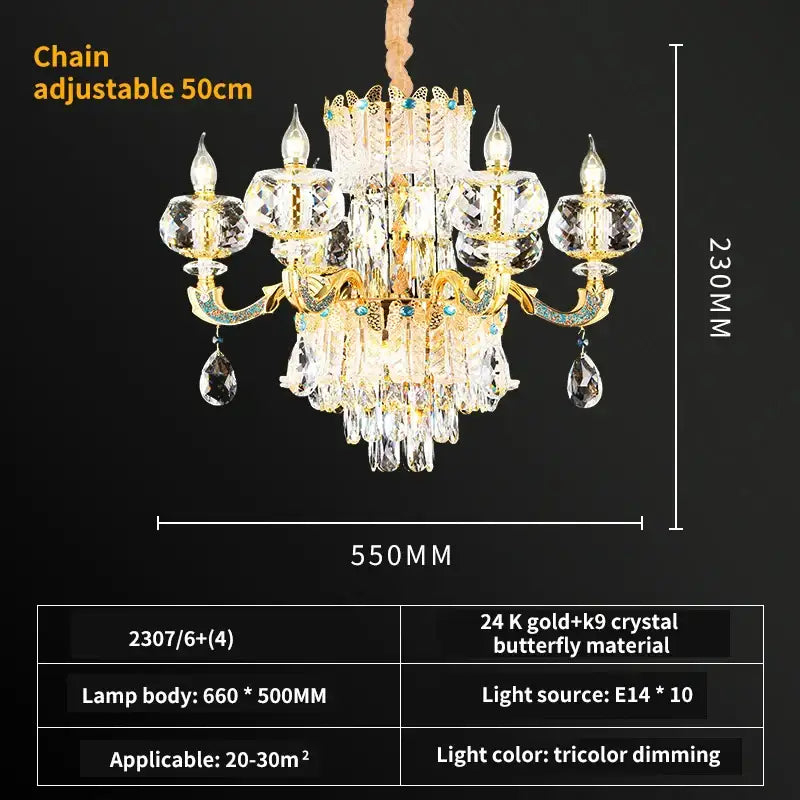 Grand multi tier gold crystal chandelier for living room