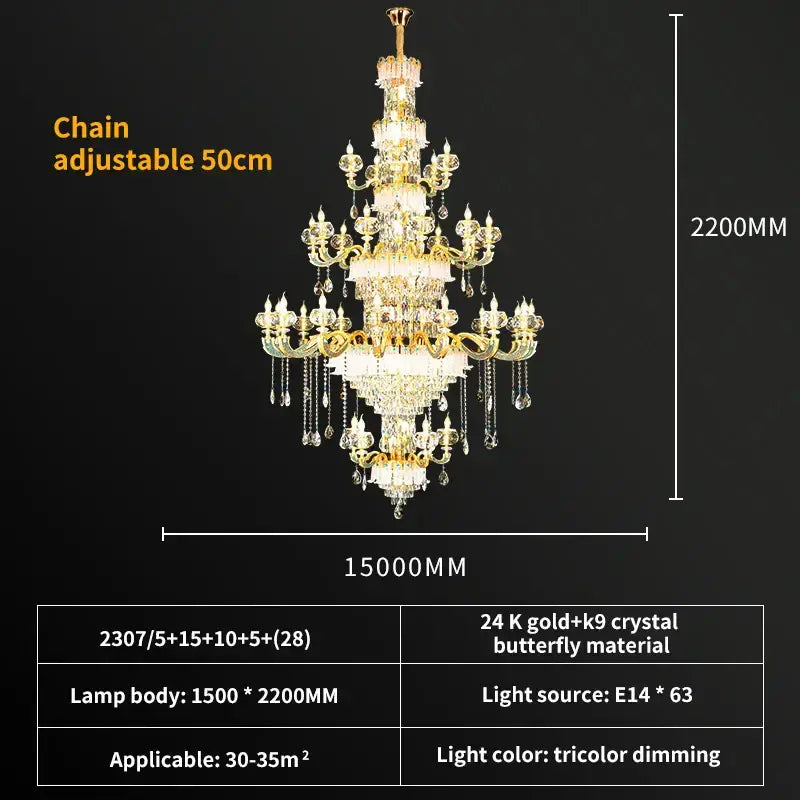 Grand multi tier gold crystal chandelier for living room