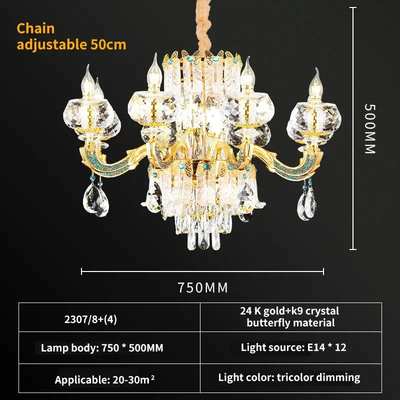 Grand multi tier gold crystal chandelier for living room