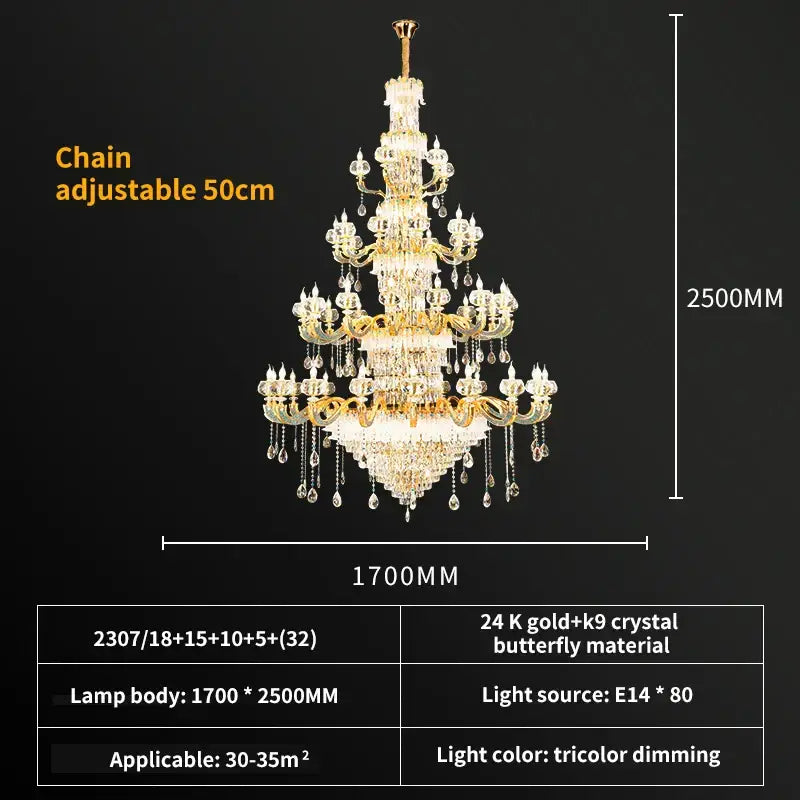 Grand multi tier gold crystal chandelier for living room