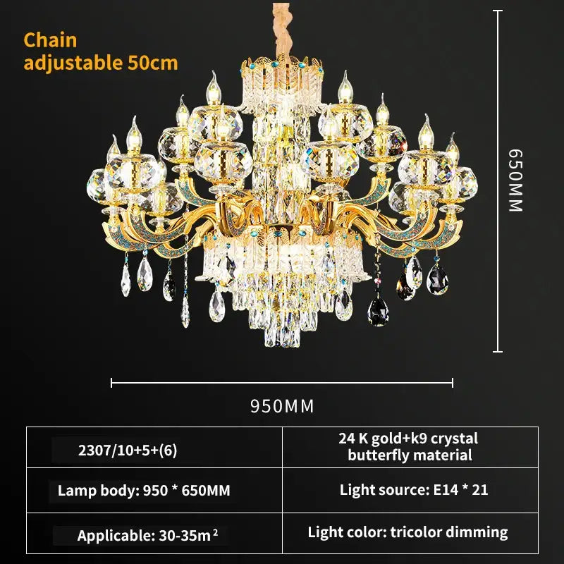 Grand multi tier gold crystal chandelier for living room