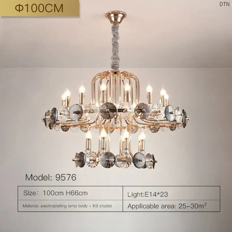 Luxury gold crystal living room chandelier with candle bulbs