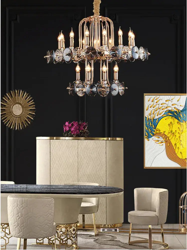 Luxury gold crystal living room chandelier with candle bulbs