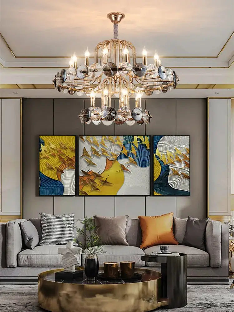 Luxury gold crystal living room chandelier with candle bulbs