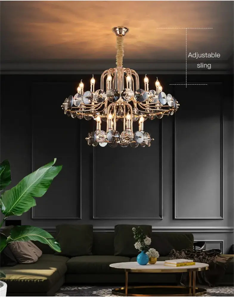 Luxury gold crystal living room chandelier with candle bulbs