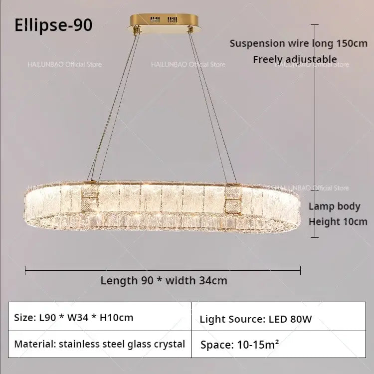 Modern gold double ring crystal living room chandelier