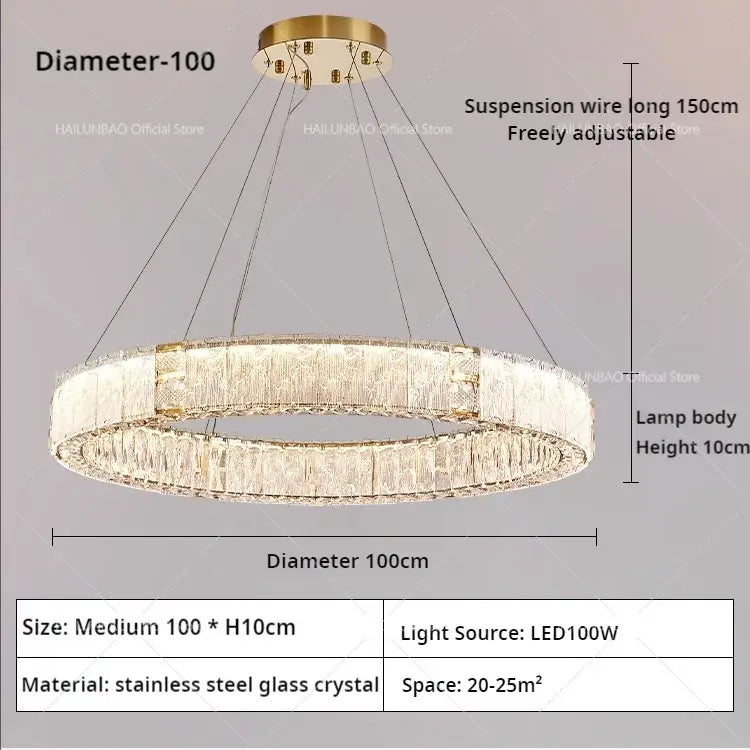 Modern gold double ring crystal living room chandelier