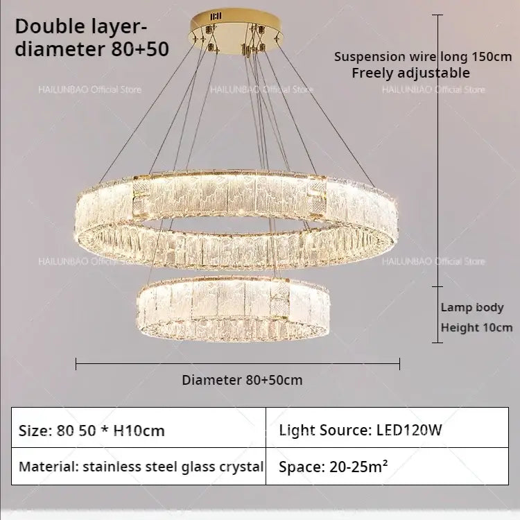 Modern gold double ring crystal living room chandelier