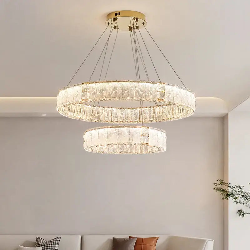 Modern gold double ring crystal living room chandelier