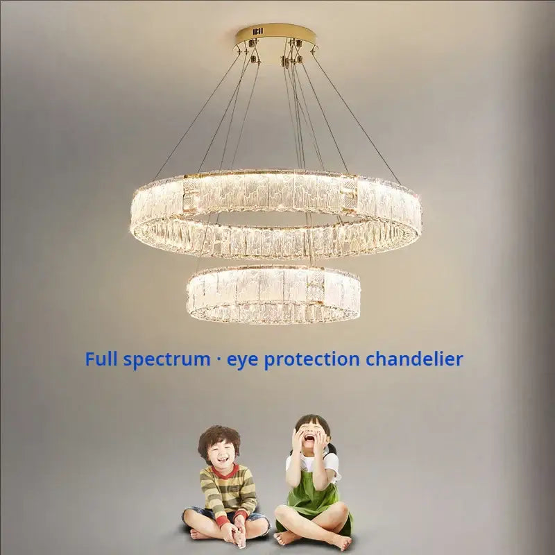 Modern gold double ring crystal living room chandelier