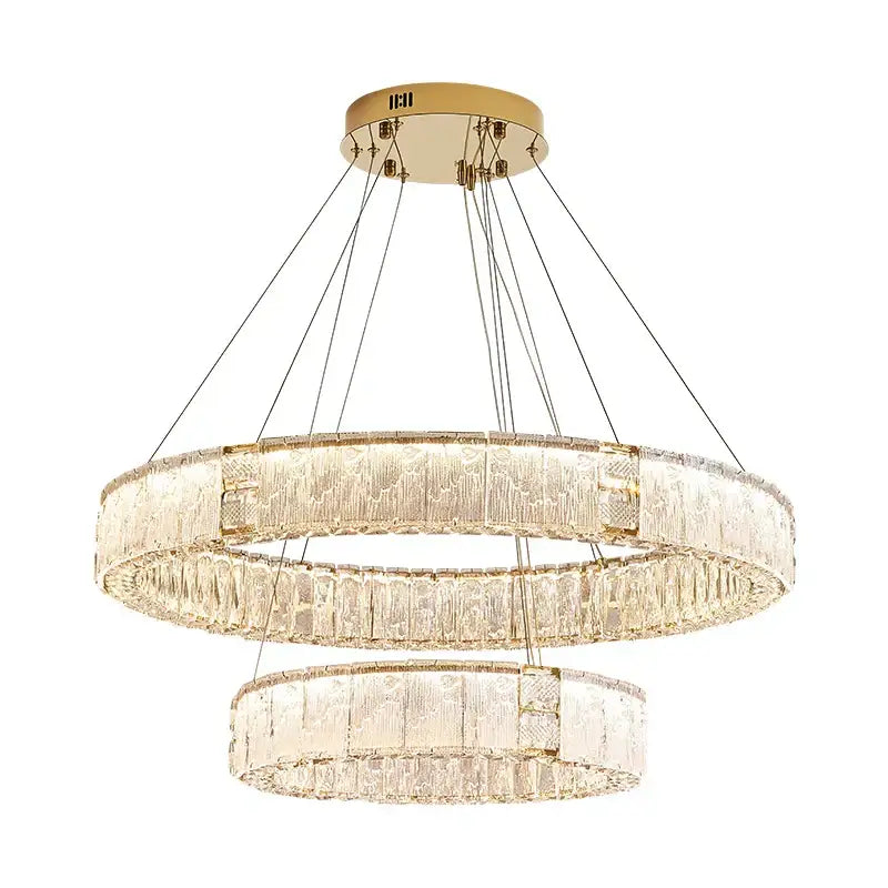 Modern gold double ring crystal living room chandelier