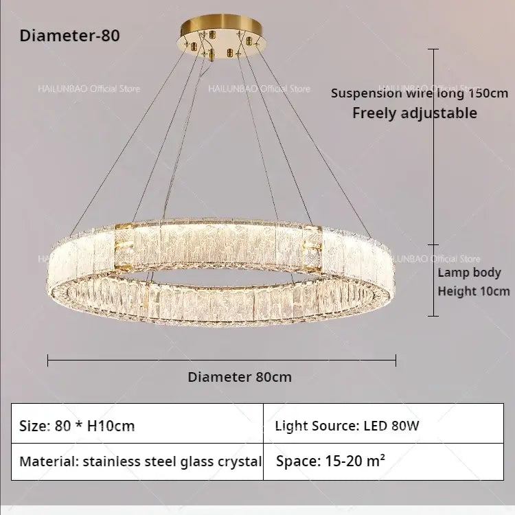 Modern gold double ring crystal living room chandelier