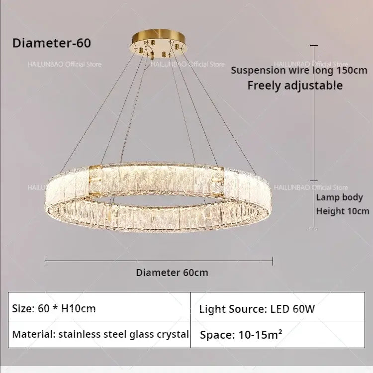Modern gold double ring crystal living room chandelier