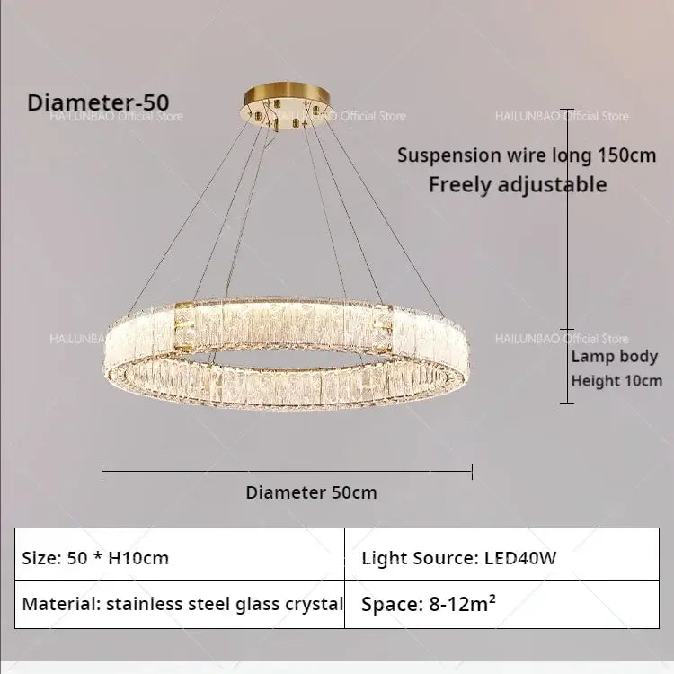 Modern gold double ring crystal living room chandelier