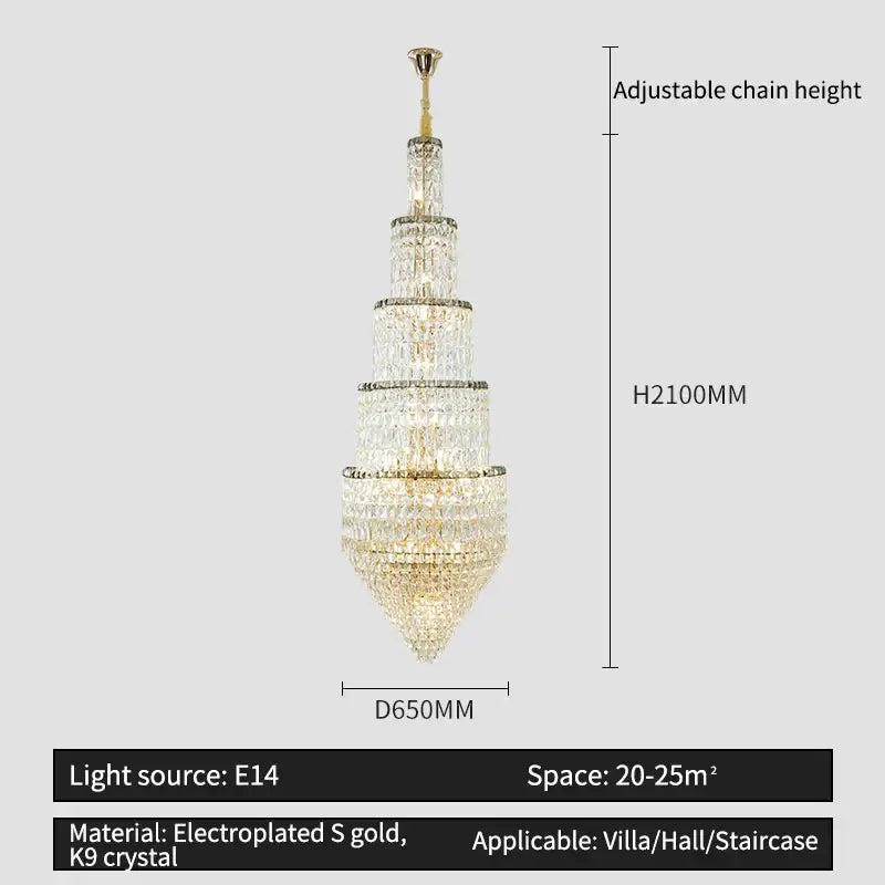 Modern gold crystal loft chandelier living room multi tiered light