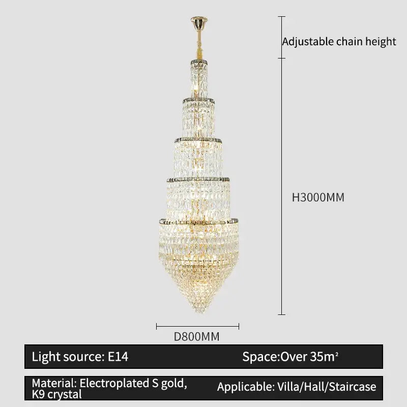 Modern gold crystal loft chandelier living room multi tiered light