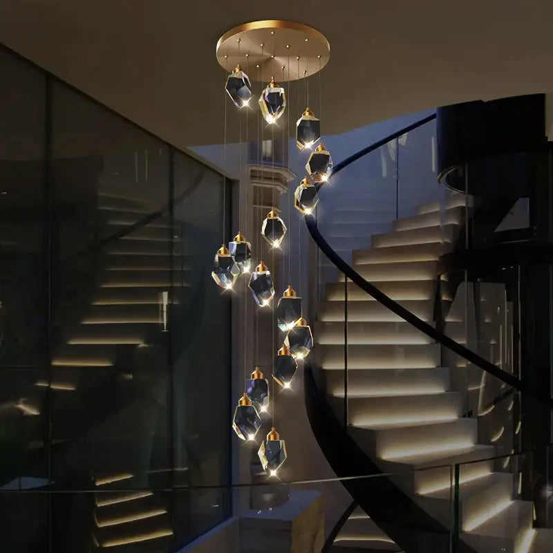 Modern crystal loft chandelier stairwell large pendant lighting