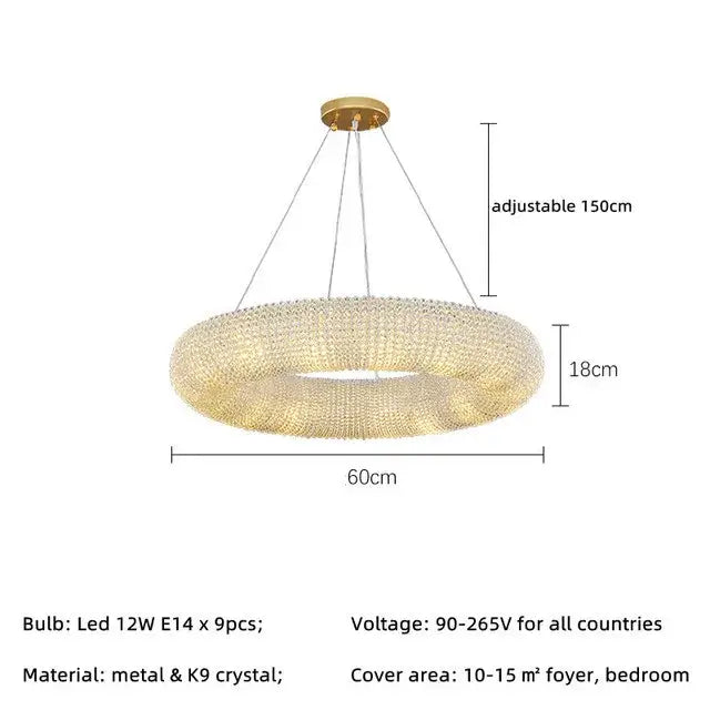 Modern crystal loft chandelier living room silver led pendant light