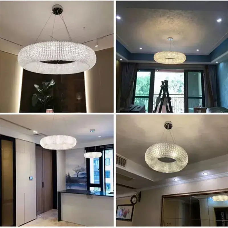 Modern crystal loft chandelier living room silver led pendant light