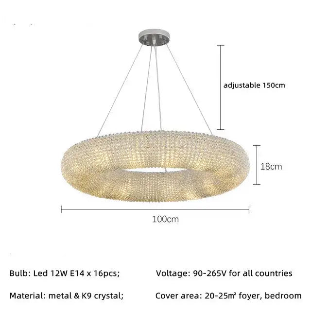Modern crystal loft chandelier living room silver led pendant light