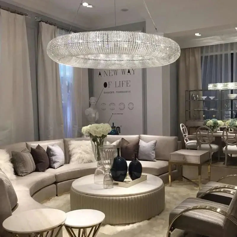 Modern crystal loft chandelier living room silver led pendant light