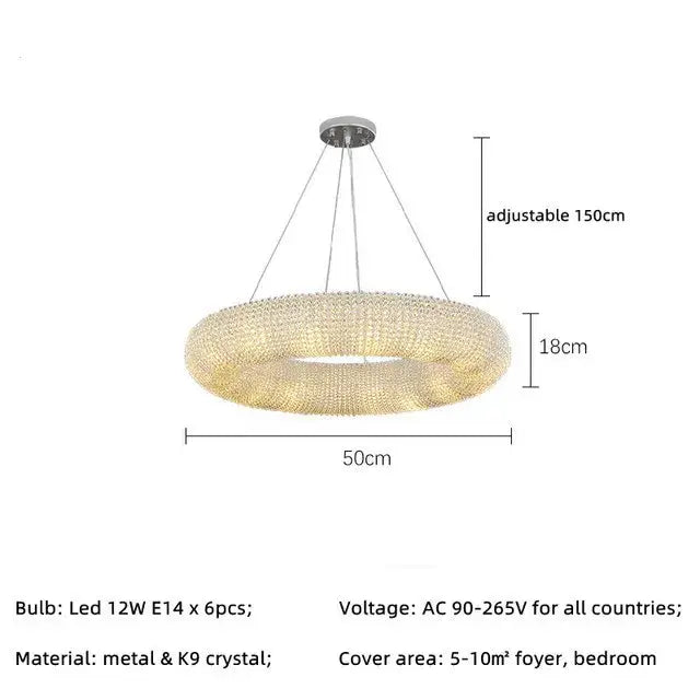 Modern crystal loft chandelier living room silver led pendant light