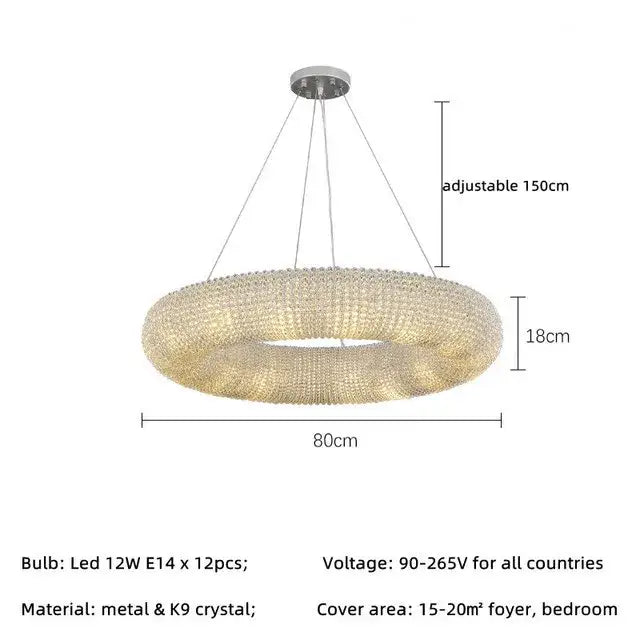 Modern crystal loft chandelier living room silver led pendant light