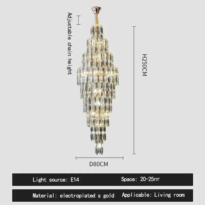 Crystal spiral tiered loft pendant light for staircase and living room