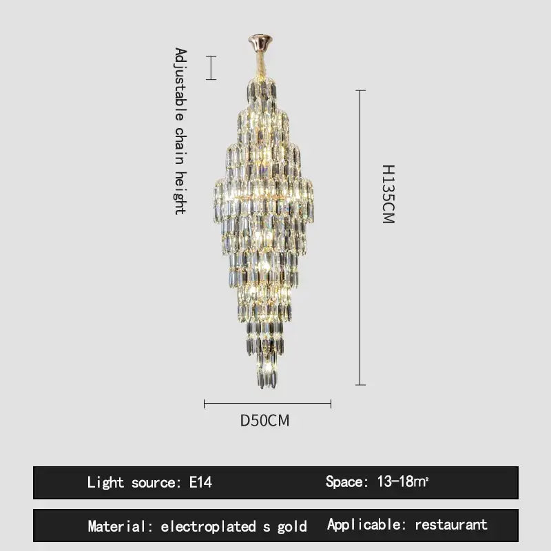 Crystal spiral tiered loft pendant light for staircase and living room