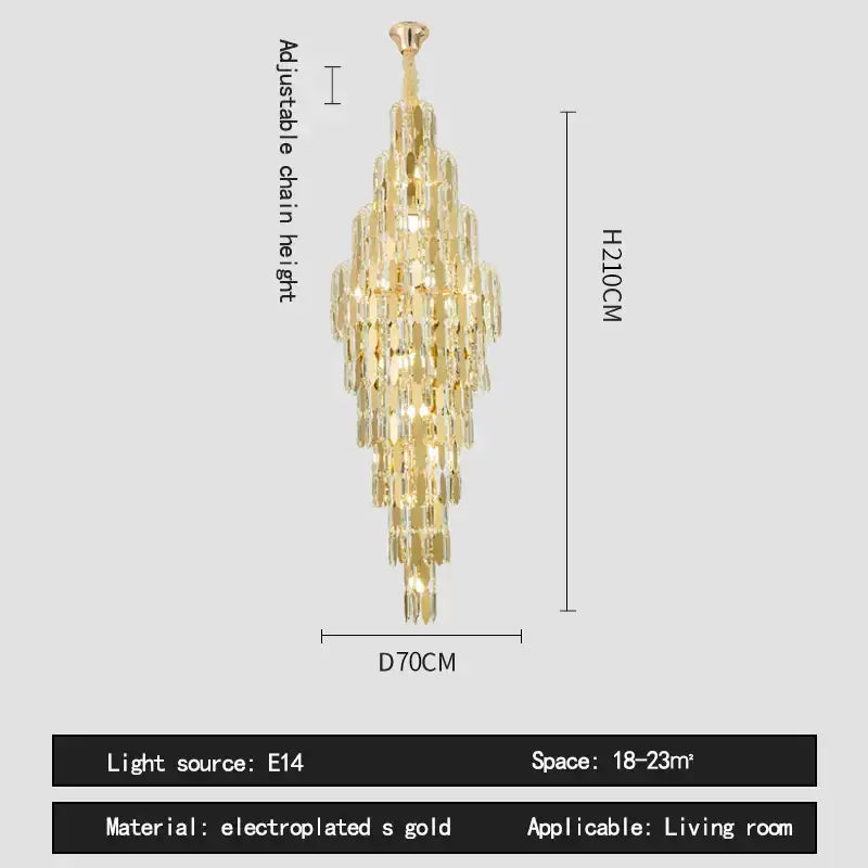 Crystal spiral tiered loft pendant light for staircase and living room