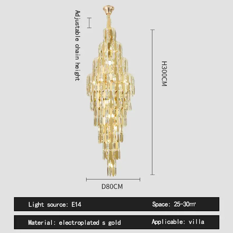 Crystal spiral tiered loft pendant light for staircase and living room